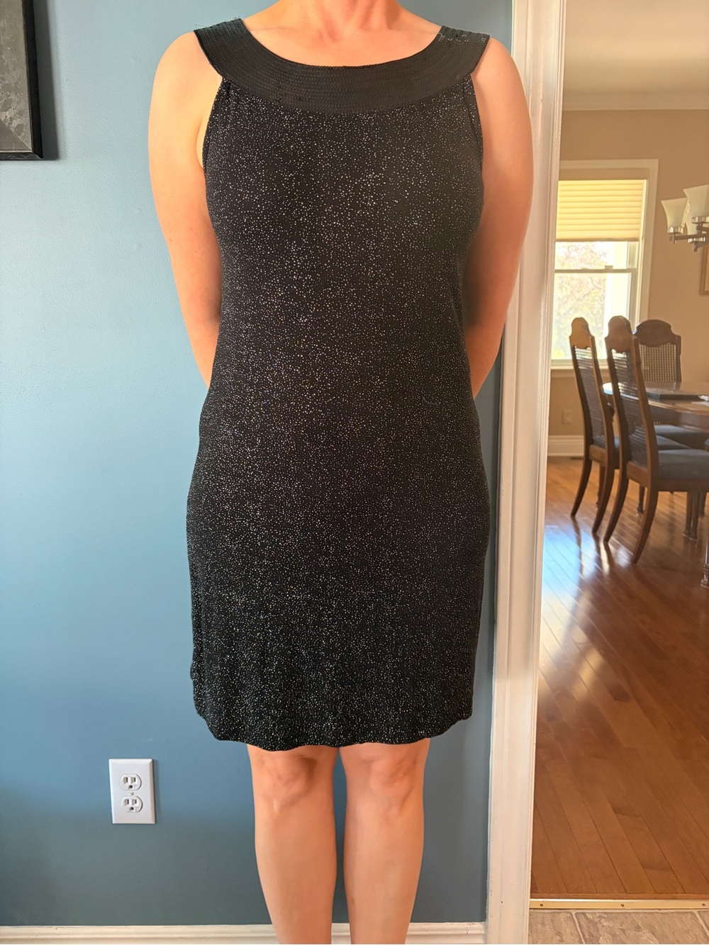 Sleeveless Black Sparkle Sheath Dress